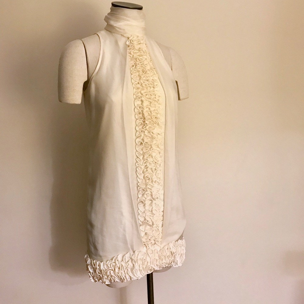 Robin Brouilette cream chiffon cocktail gown